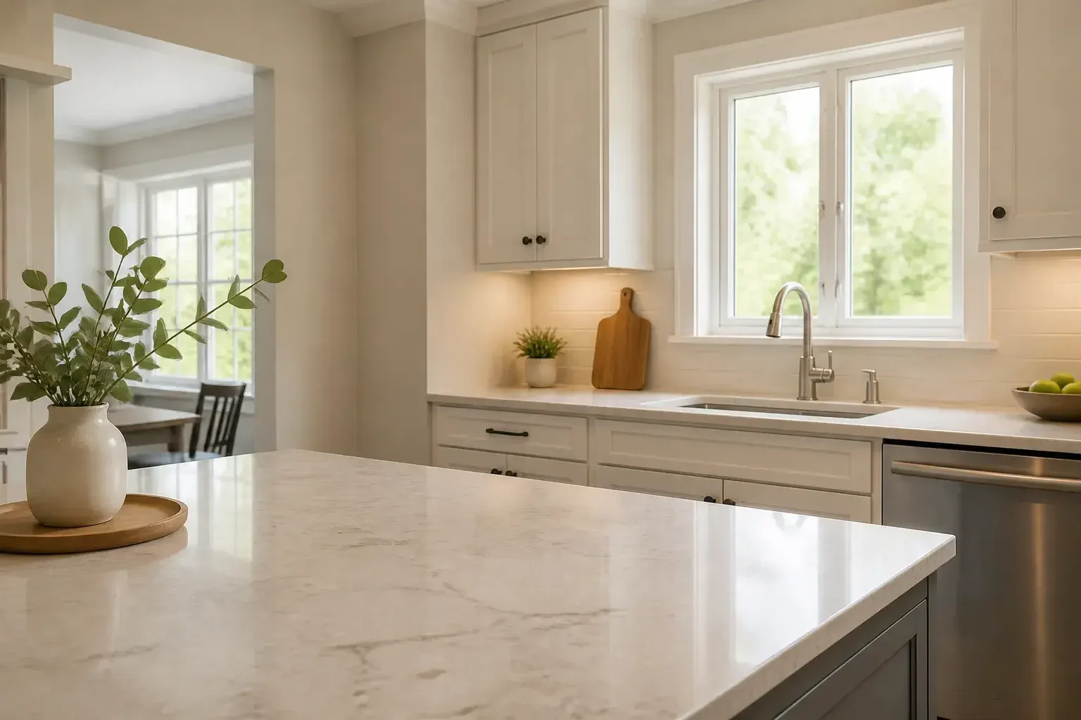 Calm suburban kitchen with a clean sink and open counter space