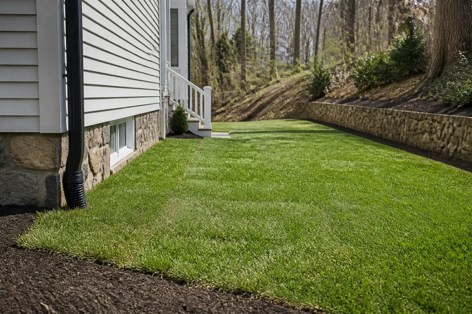 Restored grassy yard after sewer line work